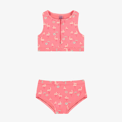 Maillot de bain deux pièces rose à motifs de flamants, enfant 