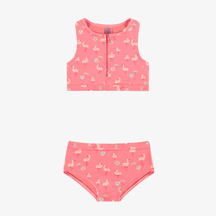 Maillot de bain deux pièces rose à motifs de flamants, enfant 