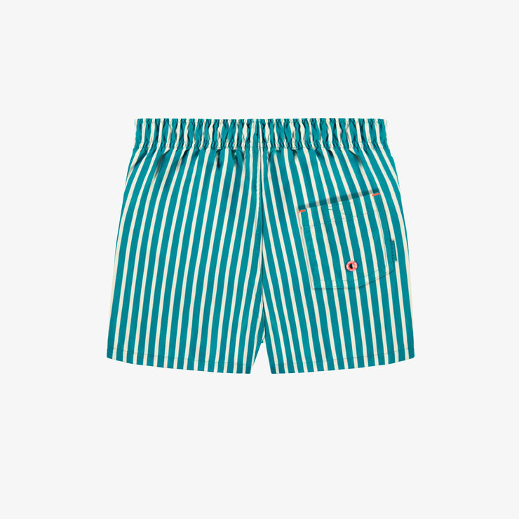 Dos du short de bain bleu à rayures blanches, enfant