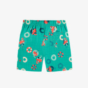 Dos du bermuda de bain bleu à motifs de flamants, enfant