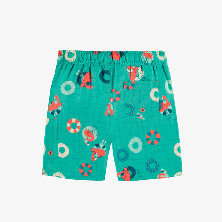 Dos du bermuda de bain bleu à motifs de flamants, enfant