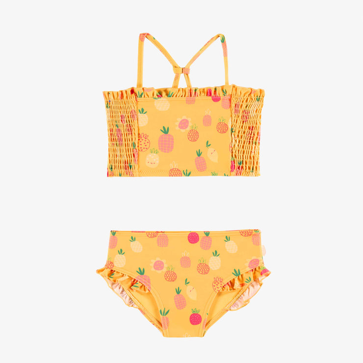 Maillot de bain deux pièces jaune avec culotte à volants à motifs de fruits, enfant 