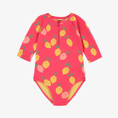 Maillot de bain une pièce rose à motifs de citrons, enfant