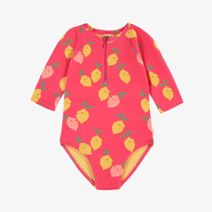 Maillot de bain une pièce rose à motifs de citrons, enfant