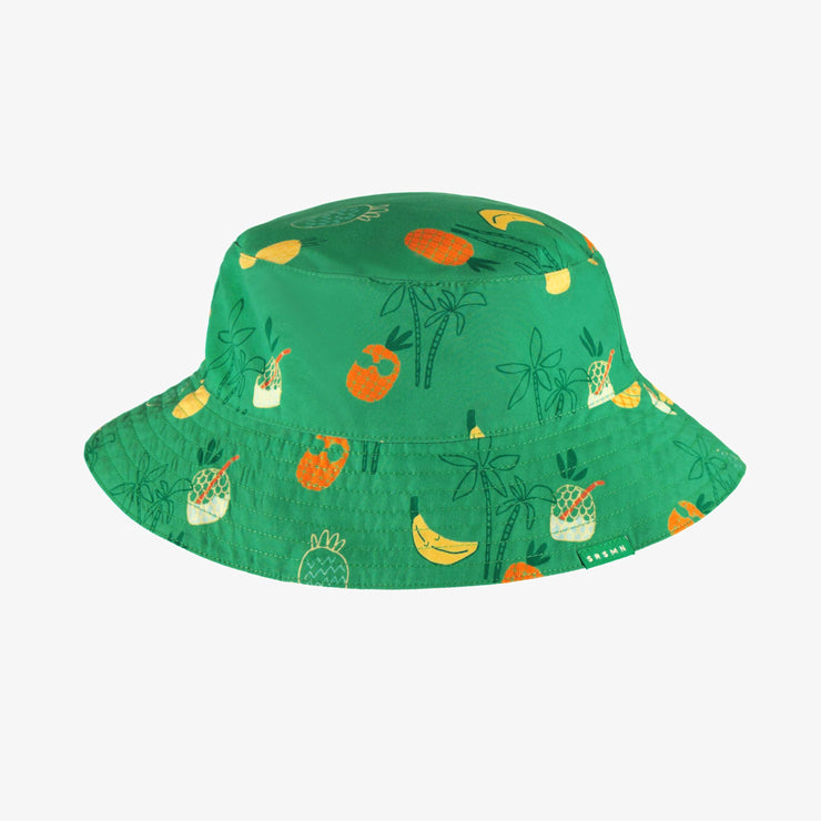 Autre côté du chapeau de soleil réversible vert à rayures, enfant