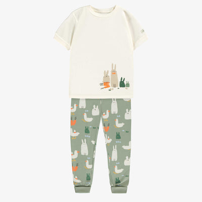 Pyjama deux pièces crème et vert à motifs de Pâques, enfant