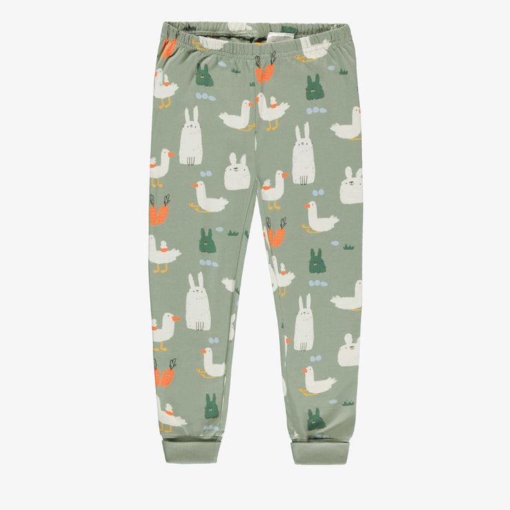 Bas de pyjama deux pièces crème et vert à motifs de Pâques, enfant