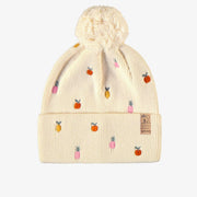 Tuque crème en tricot avec broderies fruitées, enfant