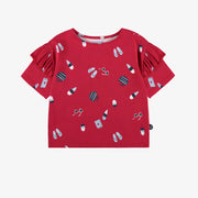 T-shirt rouge à motifs, enfant
