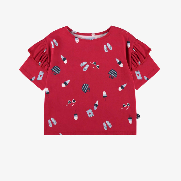 T-shirt rouge à motifs, enfant