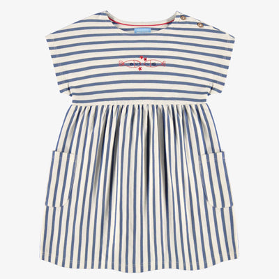 Robe crème et bleue à rayures, enfant