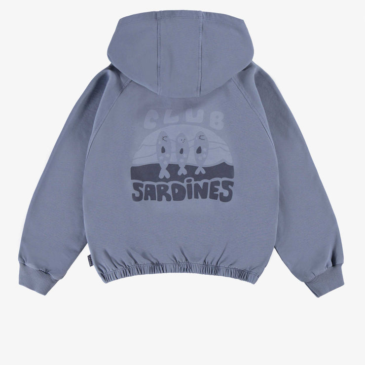 Dos de la veste à capuchon bleue, enfant