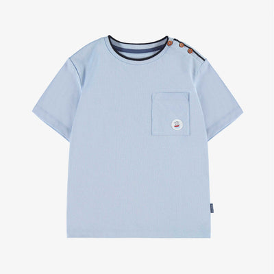 T-shirt bleu en jersey gaufré, enfant