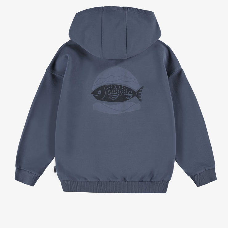 Dos de la veste à capuchon bleu marine, enfant