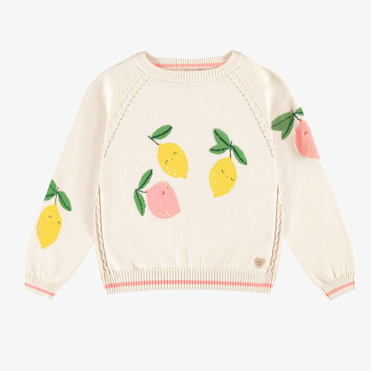 Chandail en tricot crème à motifs de citrons, enfant