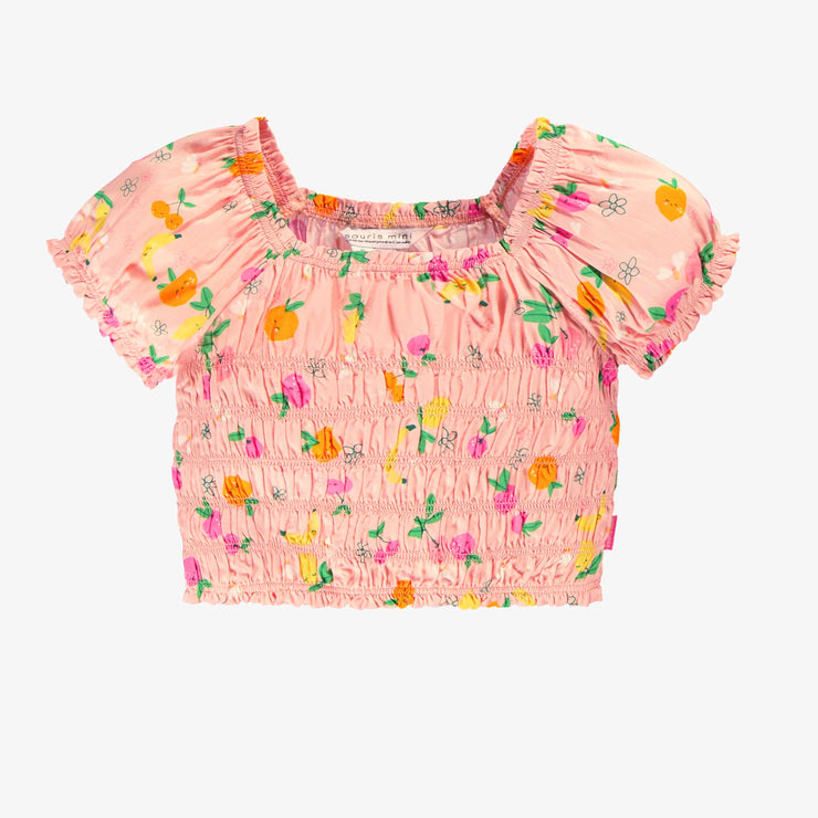Blouse rose à motifs et nid d'abeille, enfant