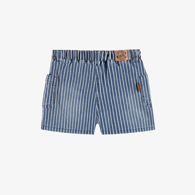 Dos du short en denim bleu à rayures, enfant