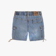 Dos du bermuda en denim bleu à rayures, enfant