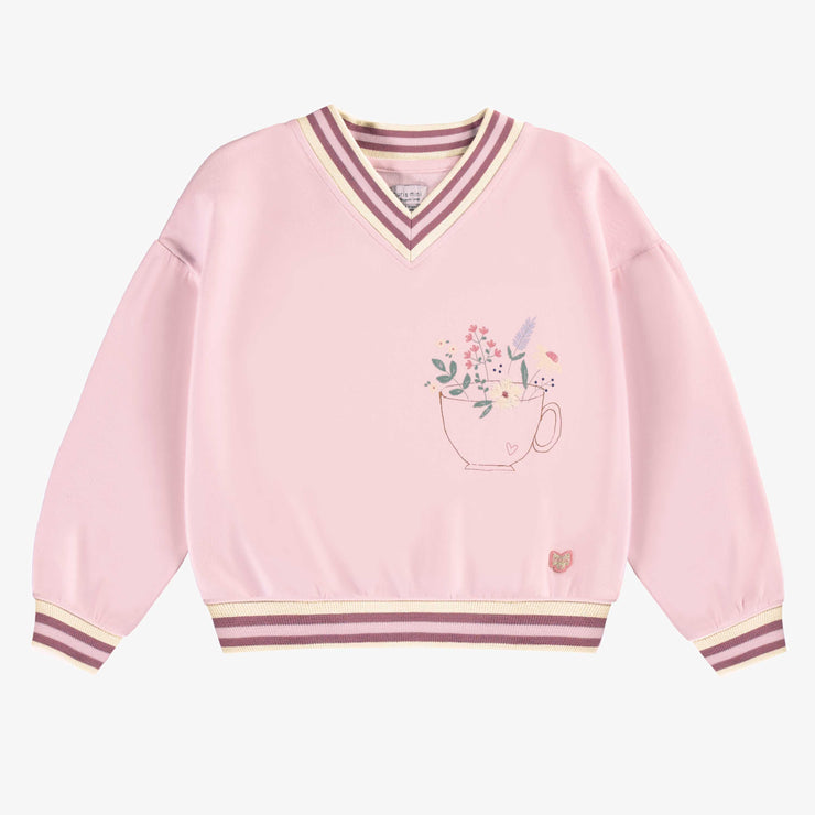 Chandail rose en coton français avec illustration, enfant