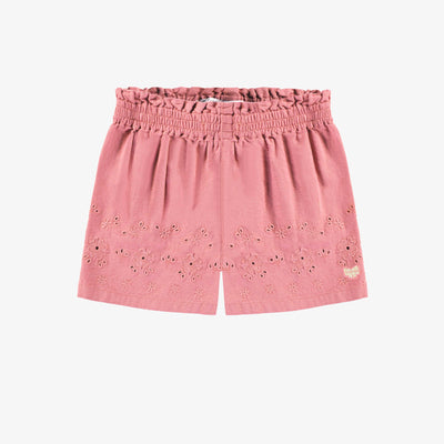 Short rose avec broderie anglaise, enfant
