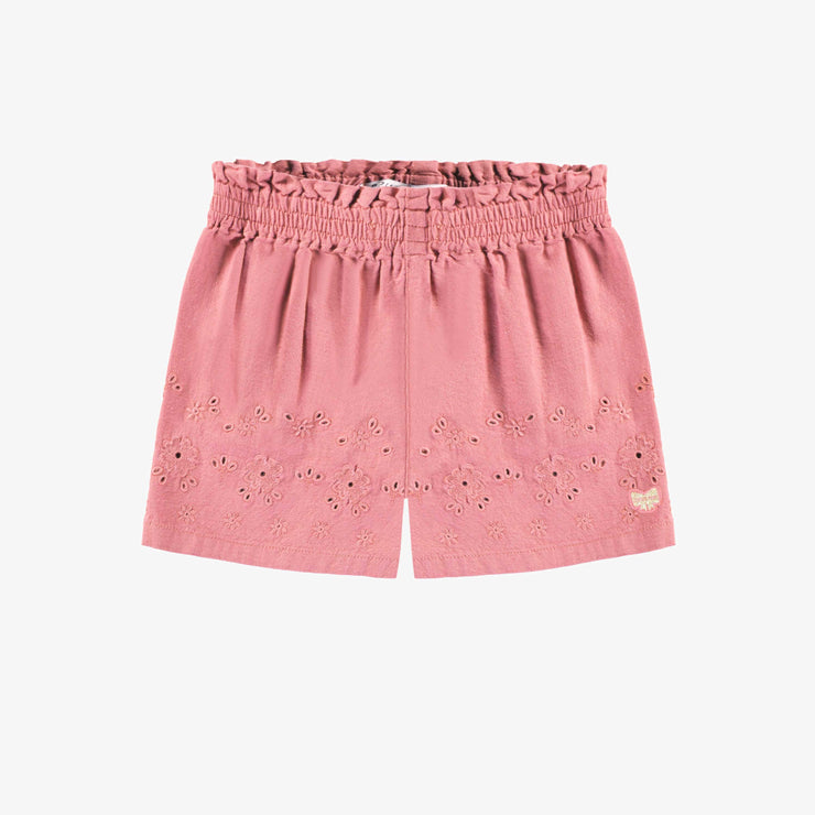 Short rose avec broderie anglaise, enfant