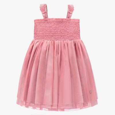 Robe rose en nid d'abeille et tulle, enfant