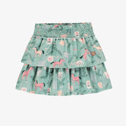 Jupe turquoise cendré en popeline scintillante à motifs de chevaux, enfant