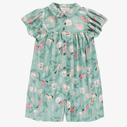 Combishort turquoise cendré en popeline scintillante à motifs de chevaux, enfant
