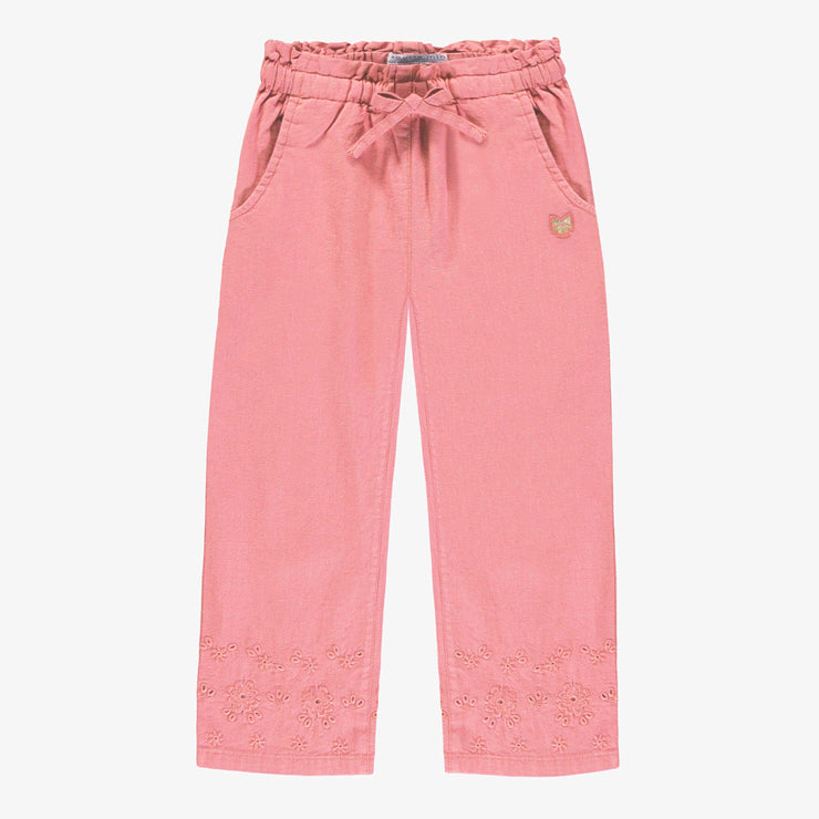 Pantalon rose avec broderies anglaises, enfant