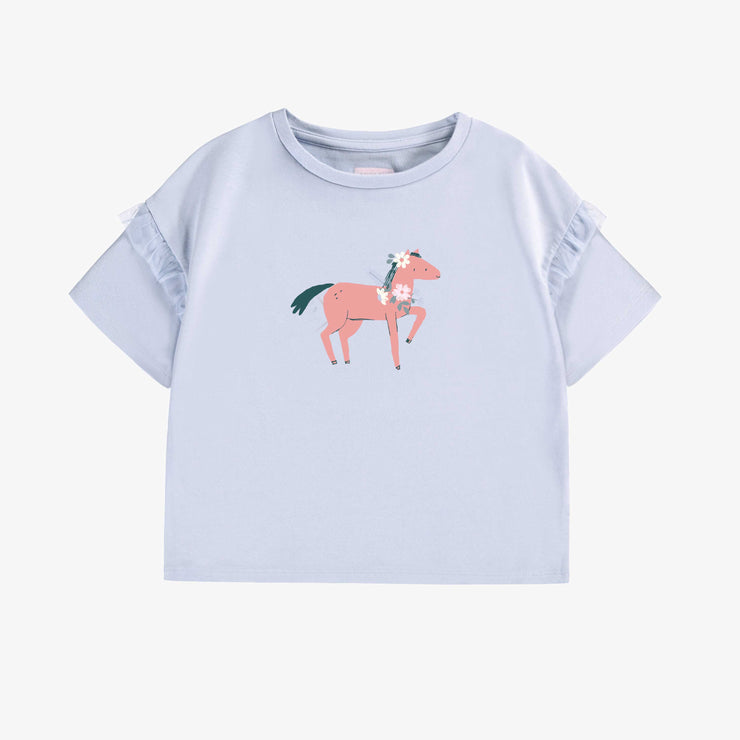 T-shirt bleu pâle avec volant et illustration, enfant