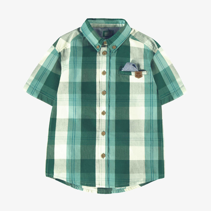 Chemise verte et turquoise à carreaux, enfant