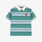 T-shirt turquoise, bleu et blanc à rayures, enfant