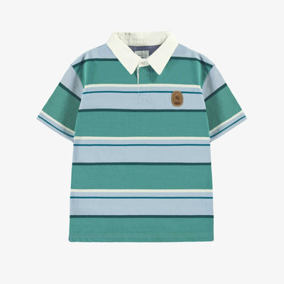 T-shirt turquoise, bleu et blanc à rayures, enfant