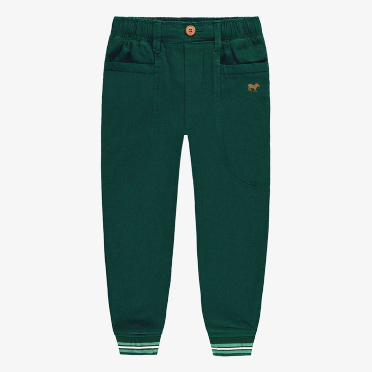 Pantalon vert en lin et coton avec découpes équestres, enfant