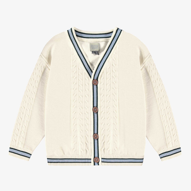 Cardigan en tricot crème avec torsades verticales, enfant 