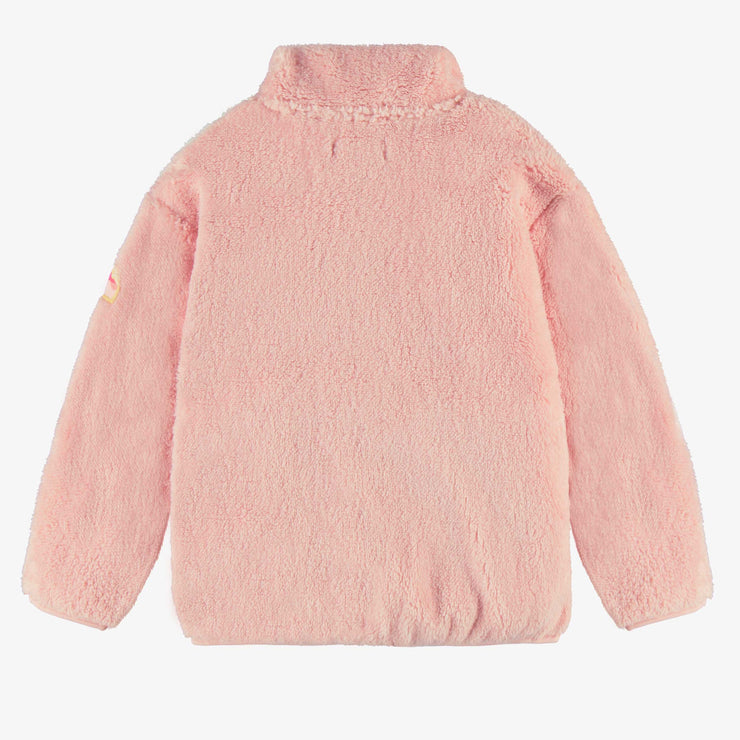 Dos de la veste en peluche rose avec blocs de couleur, enfant