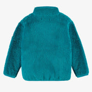 Dos de la veste en peluche bleue avec blocs de couleur, enfant