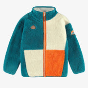 Veste en peluche bleue avec blocs de couleur, enfant