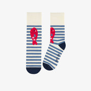 Chaussettes blanches et bleues à rayures avec poissons, enfant