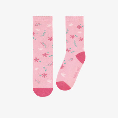 Chaussettes roses avec motifs de fleurs, enfant