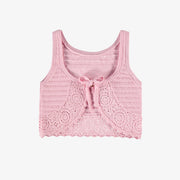 Dos de la camisole rose pâle en maille crochetée, enfant
