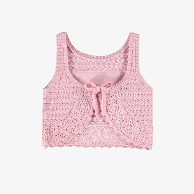 Dos de la camisole rose pâle en maille crochetée, enfant