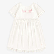 Robe blanche en jersey crêpé avec broderies de fleurs, enfant