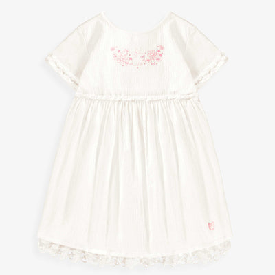 Robe blanche en jersey crêpé avec broderies de fleurs, enfant