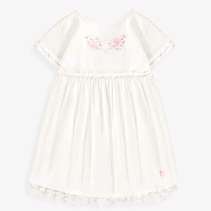 Robe blanche en jersey crêpé avec broderies de fleurs, enfant