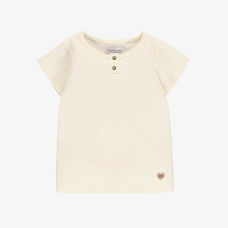 T-shirt crème en tricot côtelé irrégulier, enfant