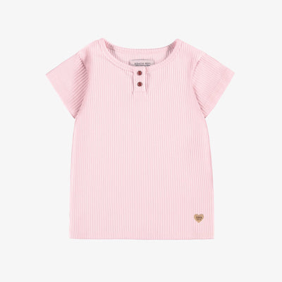T-shirt rose pâle en tricot côtelé irrégulier, enfant