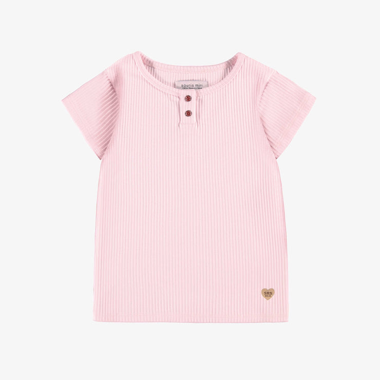 T-shirt rose pâle en tricot côtelé irrégulier, enfant