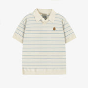 Polo crème et bleu en tricot à rayures, enfant
