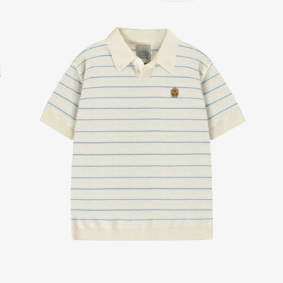 Polo crème et bleu en tricot à rayures, enfant